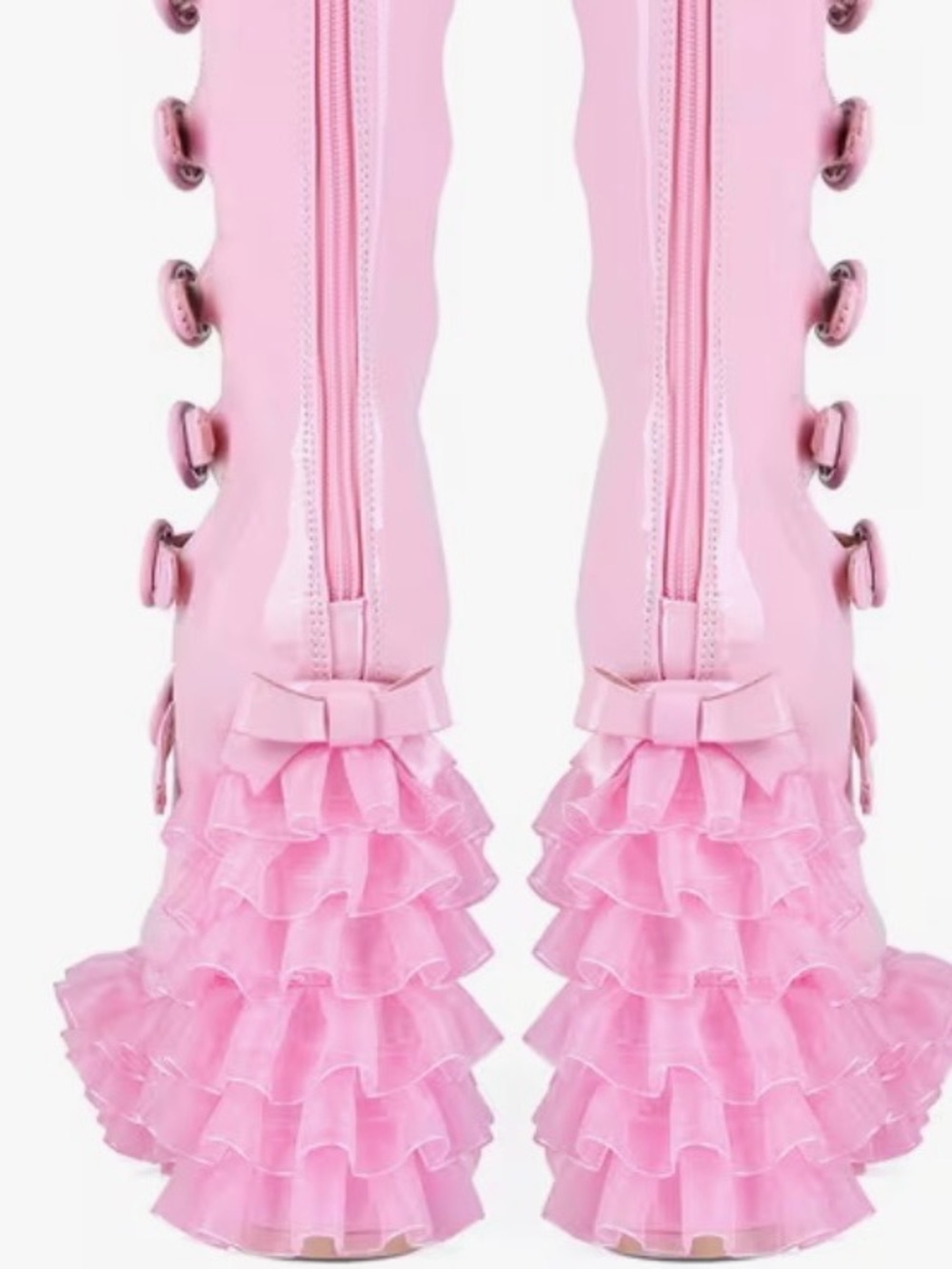 Pink High-Platform Ruffle Strap Knee Pump/Boot - Picture 2 of 7